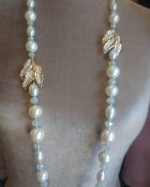 24 inch drop pearl and turqoise beautys necklace