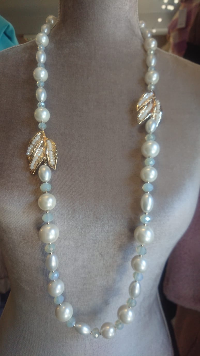 24 inch drop pearl and turqoise bead necklace