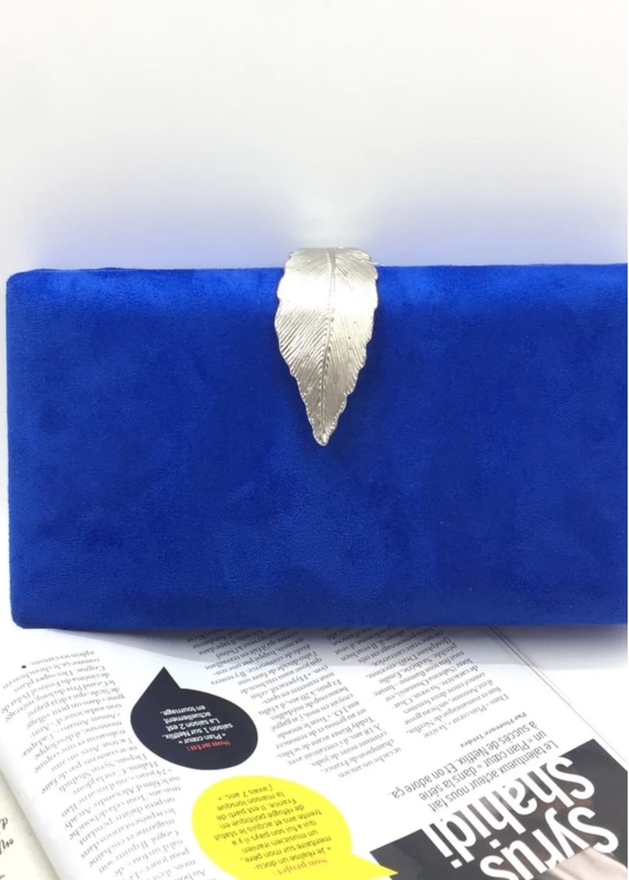 suede clutch bag with clasp blue
