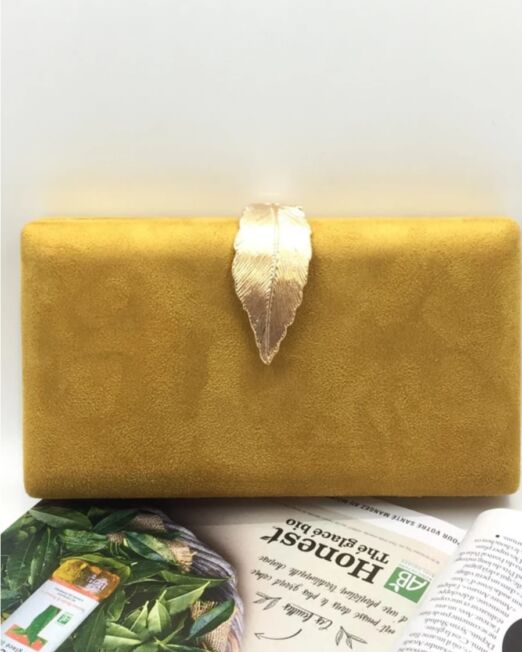 mustard suede clutch bag with clasp