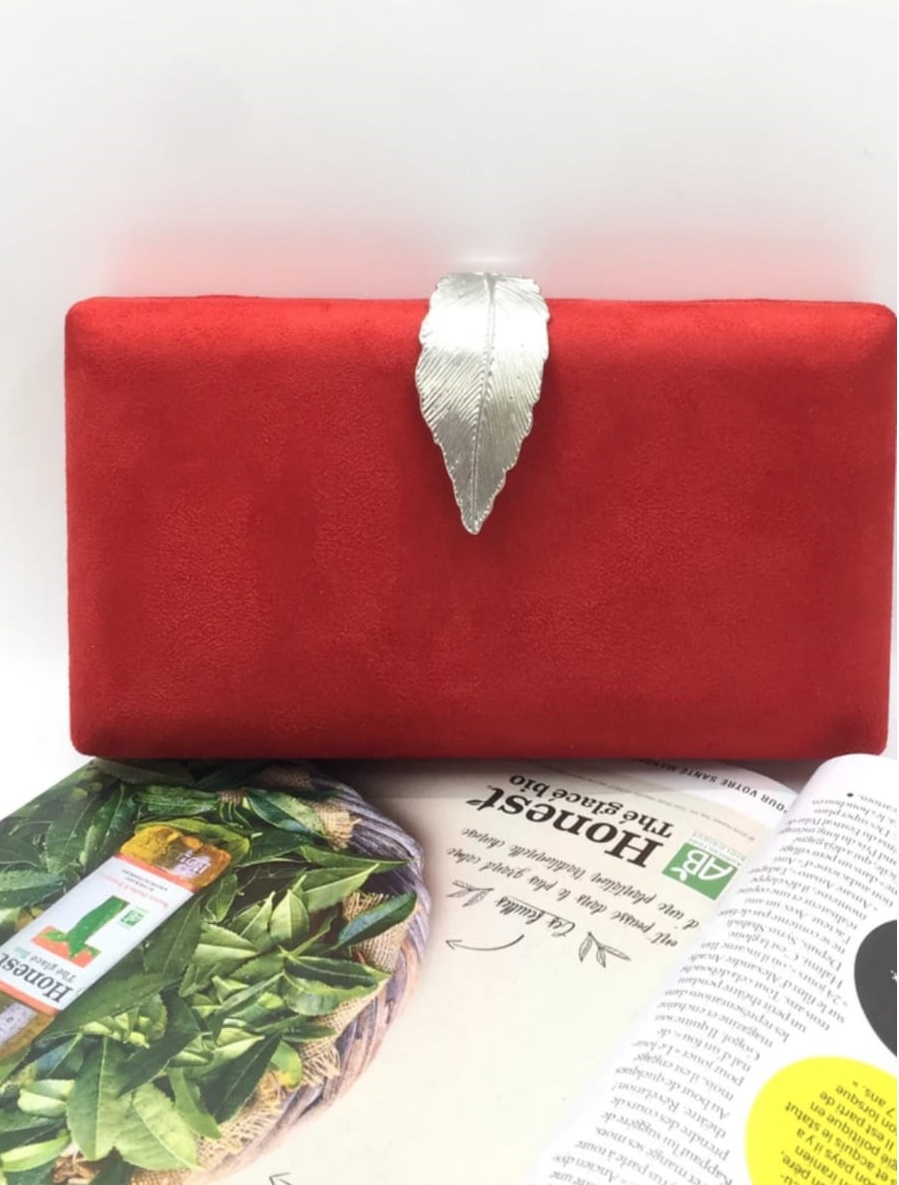 suede clutch bag with clasp red