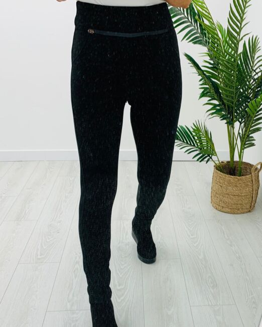 Blk elastane leggings high waist with detail 1