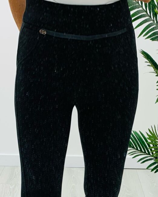 Blk elastane leggings high waist with detail 2