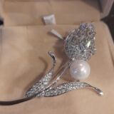 Flower and Pearl Silver Brooch