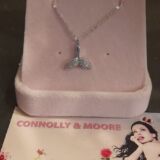 Whale tale silver pendant 18 inch  chain crystal embellished