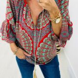 Boho top with tassel detail red