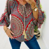 Boho top with tassel detail red