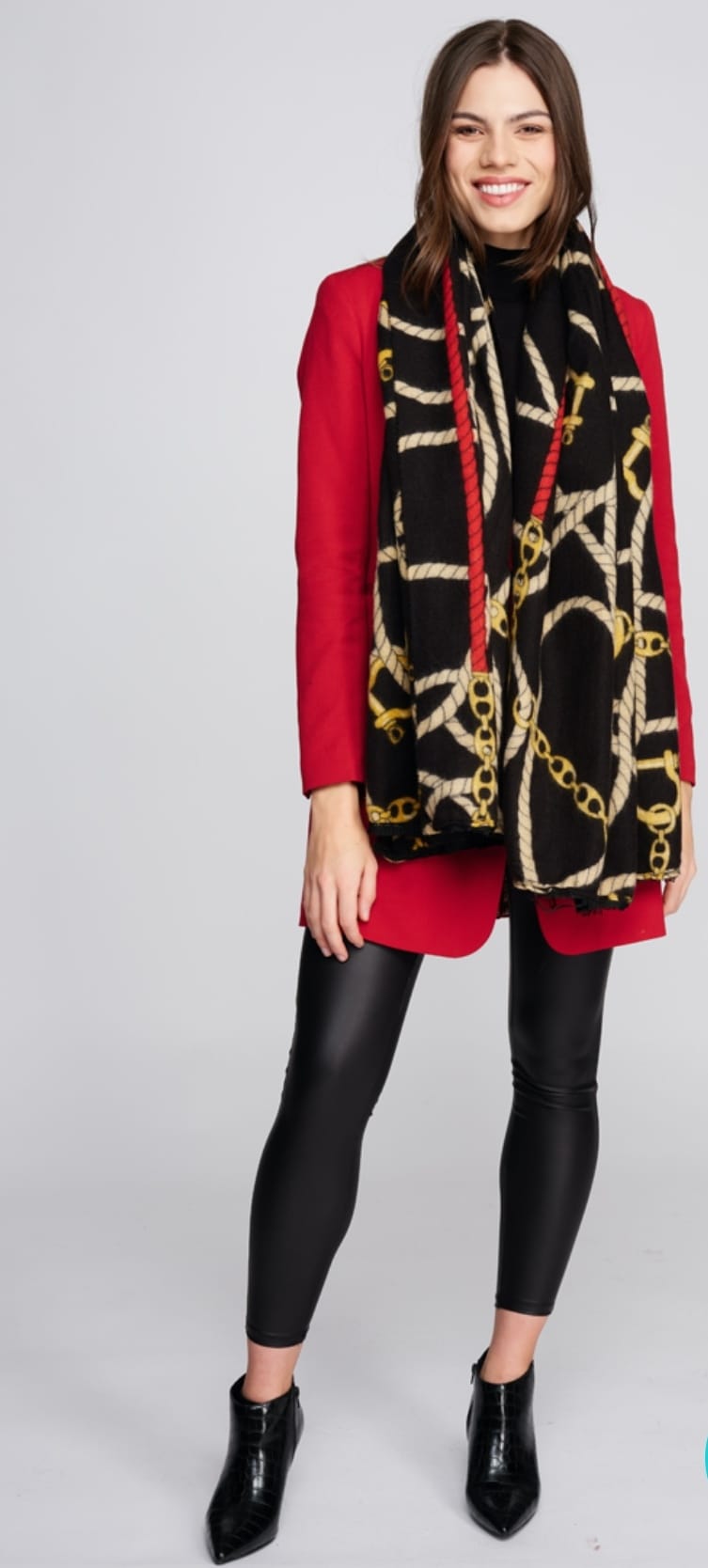 Chain print scarf Red /Black/gold