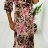 Pleat dress v neck pink/brown