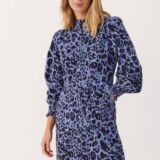 Sustainable materials Ruthie dress with pockets blue bonnet leo print