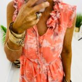 Flower collar dress peach multi