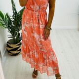 Flower collar dress peach multi