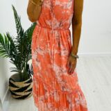 Flower collar dress peach multi