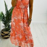 Flower collar dress peach multi