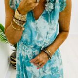 Flower collar dress Aqua multi
