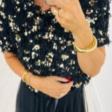 Textured top with gold sequins black