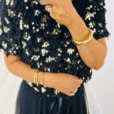 Textured top with gold sequins black