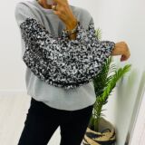 Sweatshirt with sleeve detail sequins grey