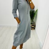 Zip front dress with pockets soft grey