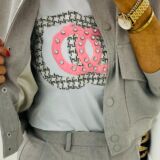 Chanel inspired tee pink white and tweed