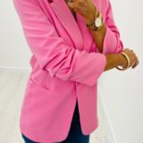 Ruched sleeve blazer barbie pink