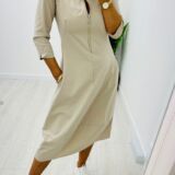 Zip front dress with pockets champagne