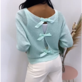 Sweater with 3 bow detail aqua