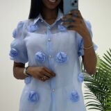 rose detail blouse blue