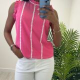 Lace detail top bright pink