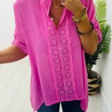 Long linen style top cerise pink