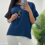 Linen style top with necklace sky