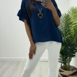 Linen style top with necklace sky