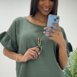 Linen style top with necklace green