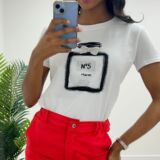 Chanel style tee with detachable  sequin bow white