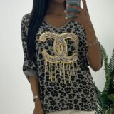 Cc top gold design leopard and gold