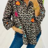 Print shirt with eye detail Colour leopard