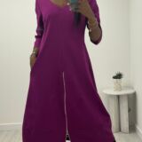 V neck dress zip details and pockets Magenta