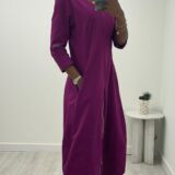 V neck dress zip details and pockets Magenta