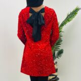 Sequin dress bow detail red