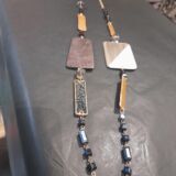 Long Necklace Leather /bead /crystal navy/grey/gold