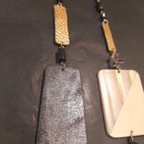 Long Necklace Leather /bead /crystal navy/grey/gold