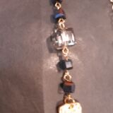 Long Necklace Leather /bead /crystal navy/grey/gold