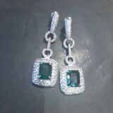 Drop silver diamond chip and Emerald stone