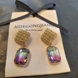 Drop crystal and gold grid gold amethyst /topaz