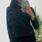 3 bow sequin top/jacket black