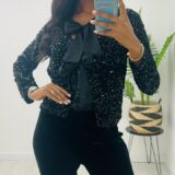 3 bow sequin top/jacket black