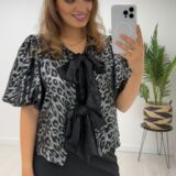 3 bow leopard top includes camisole  gun metal and blk