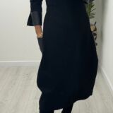 Long faux leather trim dress black