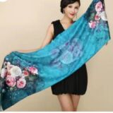 Silk and cashmere Blue Green with roses