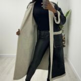 Collarless faux shearling coat